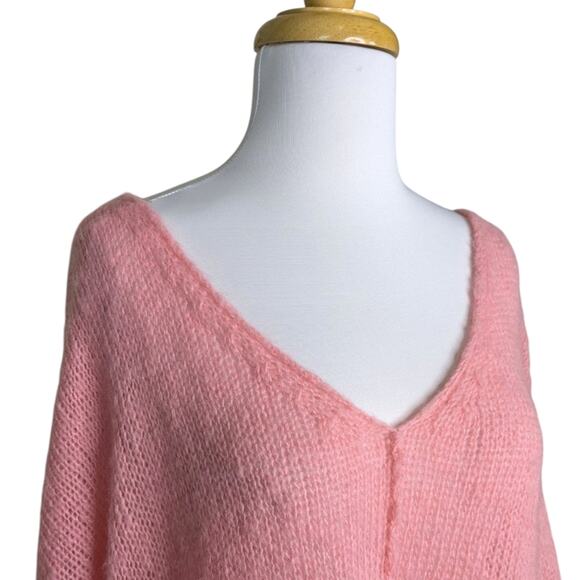 Wooden Ships Mohair Wool Blend Oversized Knit Sweater S/M Pink Pullover V Neck - Picture 2 of 7